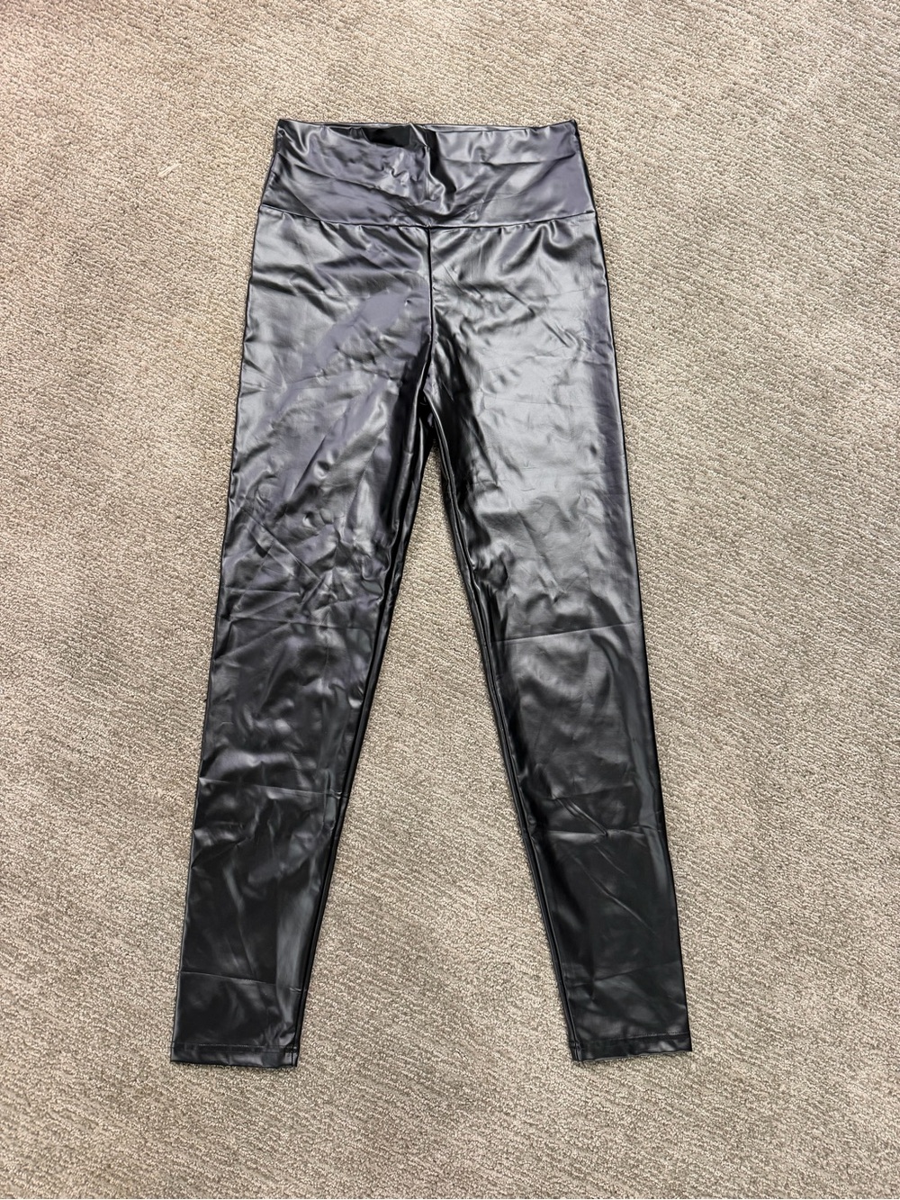 Women’s  Black Faux Leather Leggings - Stretch High-Waist